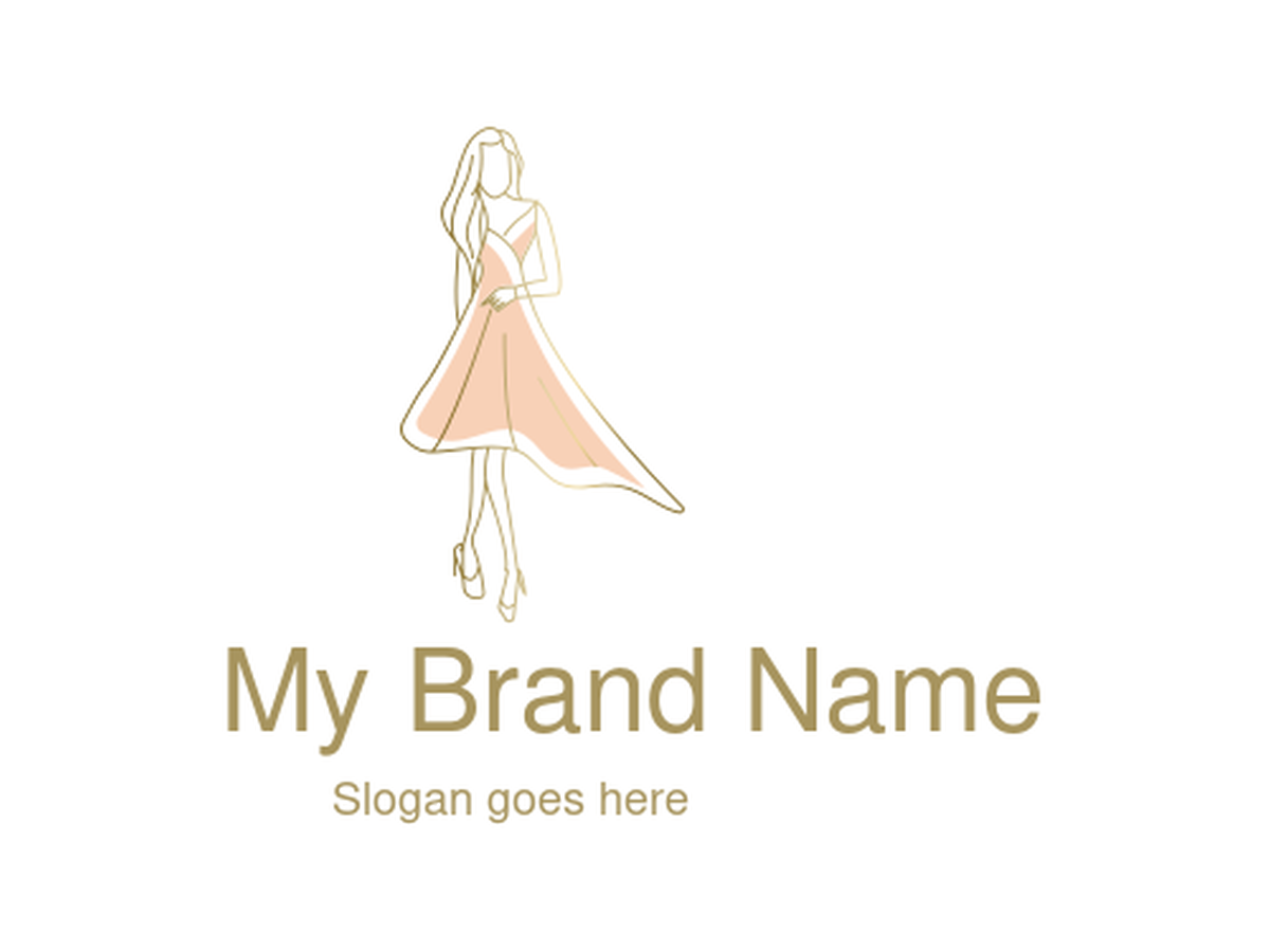 Elegant Gold and Peach Outline of a Stylish Woman in a Flowing Dress Logo Design for Luxury Fashion Boutiques and High-End Wedding Gown Collections